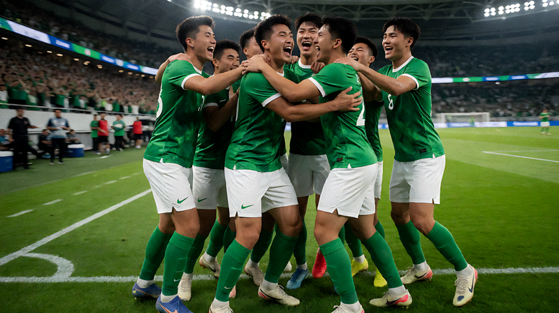 足球比赛庆祝瞬间-球员进球后队友相拥欢呼