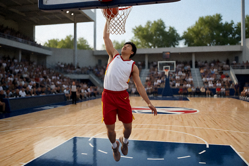 NBA球员在比赛中完成精彩扣篮动作